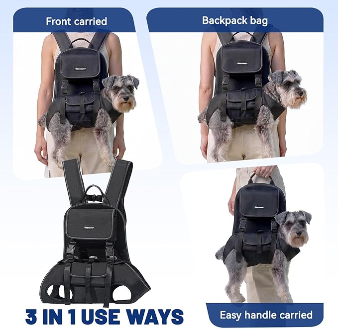 Dog Backpack, 3 Use Ways Spine-Friendly Dog Carriers for Small Medium Dogs, Legs Out Pet Carrier with Safety Straps, Buckle Support, Comfort for Travel, Hiking, Biking, Small