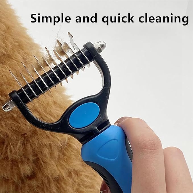 Pet Pro Grooming Tool, 2-in-1 Deshedding Dog Brush with 9/17 Teeth Undercoat Rake for Dogs & Cats, Dual-Sided Stainless Steel Pet Comb for Long Hair & Thick Coats, Non-Slip Ergonomic Handle (Orange-S)