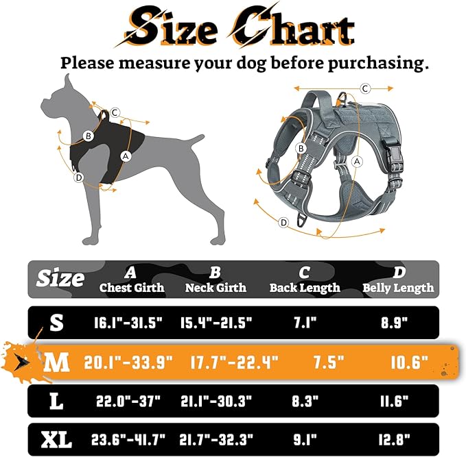 rabbitgoo Tactical Dog Harness for Large Dogs No Pull Adjustable Military Vest with Handle MOLLE Reflective Heavy Duty Dog Vest for Walking Training Hunting Outdoor Working Medium Size Dog Grey M