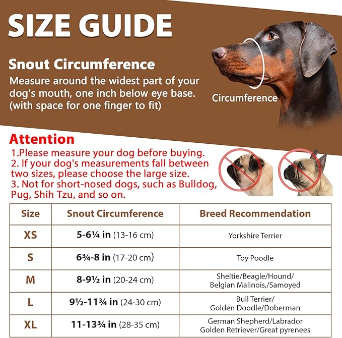 BARKLESS Dog Muzzle Leather, Soft Secure Anti-Barking Leather Muzzle for Large Sized Dogs to Prevent Biting, Breathable and Adjustable, Allows Drinking and Panting, Used with Collars