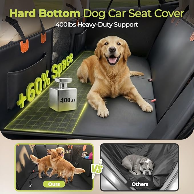 Back Seat Extender for Dogs, Hard Bottom Dog Car Seat Cover, Upgraded Waterproof PU Leather, Easy to Clean, Anti-Scratch & Durable Hammock for Full Size Trucks, Holds 400lbs