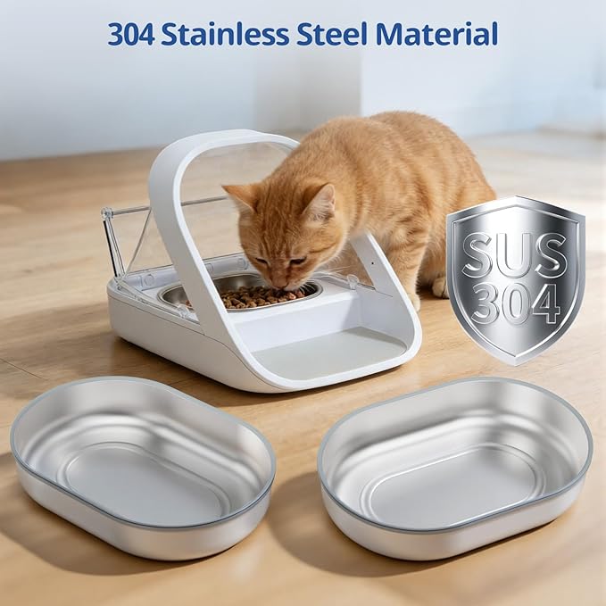 2-Pack Stainless Steel Cat Bowls + 1 Feeding Mat, Specially Designed for Automatic Microchip cat feeders Upgraded Rubber Sealing Ring Design, Durable, Safe for Hands and Pets During Cleaning
