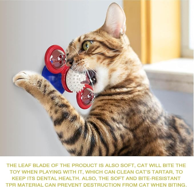 GBSYU Interactive Windmill Cat Toys with LED Light Ball Suction Cup Catnip Toy for Indoor Cat Exercise