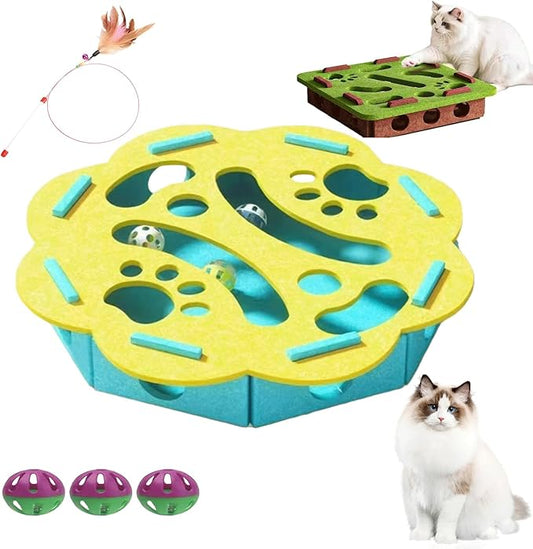 2026 New Cat Nail File Enrichment Box,Cat Scratch Puzzle Enrichment Box,Interactive Cats Toy with 3 Bell Balls for Indoor Cats Self Play,Encourages Hunting Instincts (F)