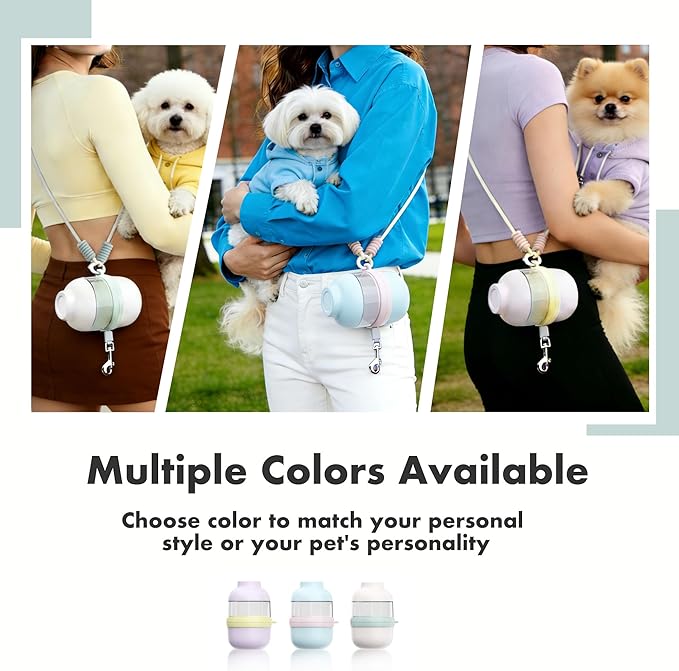 3 in 1 Dog Water Bottle with Crossbody Strap & Retractable Leash, Portable Dog Travel Water Bottle with Treat & Poop Bag Dispenser for Small Dogs Walking Hiking(Off-White)