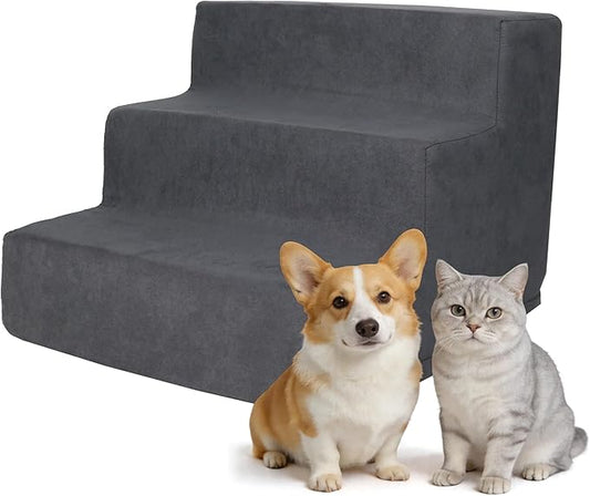 Pawise 3 Step Dog Stairs for Small Dogs Cats, Blue Suede Pet Steps, Non-Slip Pet Stairs for Couch Sofa Bed, Indoor Portable Dog Ramp with Zipper Bottom for Medium Large Dogs and Puppy