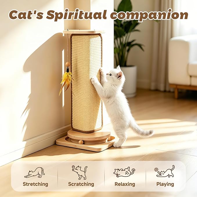 Small and Medium-Sized Cat Scratcher, 22-inch Sisal Scratching Post, Suitable for Wall Corner, Sisal Cat Scratch Pad for Sofa Corner, with Toy Ball,Suitable for Small and Medium-Sized Cats