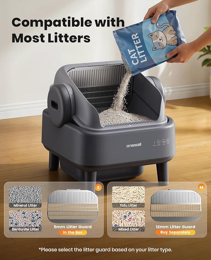 oneisall Self Cleaning Litter Box for Large&Multiple Cats: Ease S1 Open-Top Cat Litter Box Easy Rinsable Clean, with Safety Protection & Large Capacity for Indoor House Cats(40pcs Waste Bags Included)
