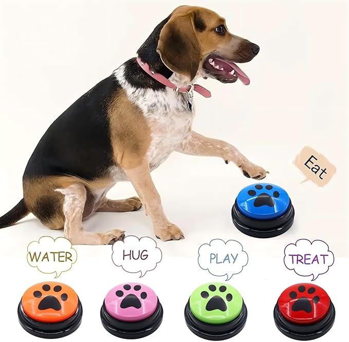 Playful Paws 5 Pcs Dog Buttons Talk Dog Talking Buttons with Dog Bandana 30 Second Voice Recordable Button Cat Buttons for Communication