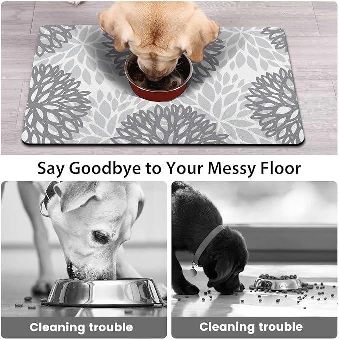 Dog Food Mats for Floors, Absorbent and Quick-Drying Pet Cat Food Mat,Anti-Fouling and Easy-to-Clean Pet Feeding Mat,Dog Bowl Mat for Messy Drinking Water Bowls.16x24, Bohemia Dahlia Floral Style