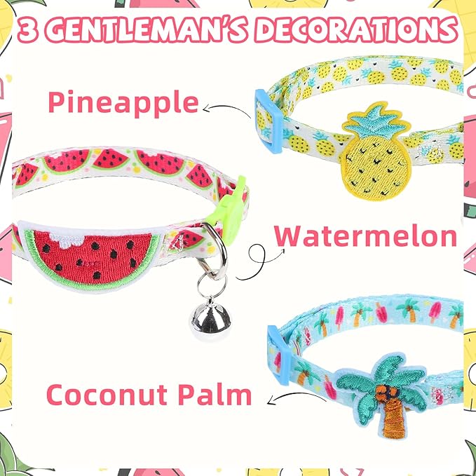 PUPTECK Cat Collar Breakaway with Bells, Kitten Collar Outfit Adjustable for Girl Boy Small Pet Puppy Bunny, Cute Costume Accessory with Safety Release Buckle (Sticker-Summer)