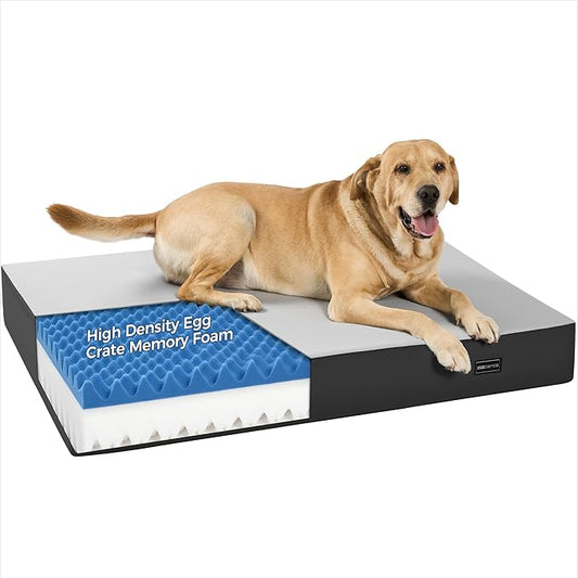 5 Inch Thick Orthopedic Dog Bed for Medium & Large Dogs, High Density Egg Crate Memory Foam with Support Foam, Waterproof Liner & TPU, Removable Washable Cover, Nonskid Bottom, 47"x30"x5", Grey