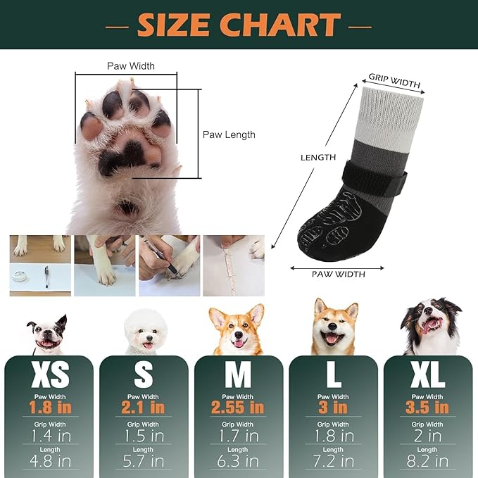 EXPAWLORER Anti Slip Dog Socks to Prevent Licking Paws,Dog Shoes for Cold Winter, Dog Booties for Hardwood Floors, Dog Boots & Paw Protectors with Grippers for Small Medium Large Senior Dogs Black XXS
