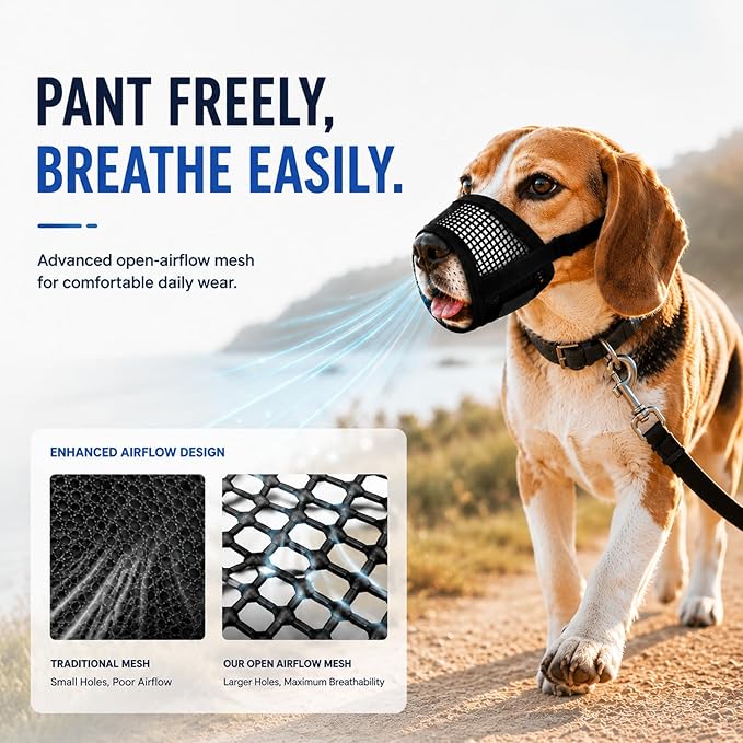 Dog Muzzle, Soft Air Mesh Muzzles for Extra Large Dogs, Breathable Dog Mussels for Scavenging Biting Licking & Barking, Adjustable Mouth Guard for Grooming, Allows Panting and Drinking (Black,XL)