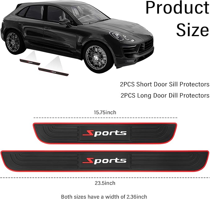 4PCS Car Door Sill Protector,Anti-Scratch Rubber Car Door Protector Edge Guards for Door Steps,Universal Automotive Exterior Accessories Waterproof Door Threshold Strips (Sport, Width 2.36")