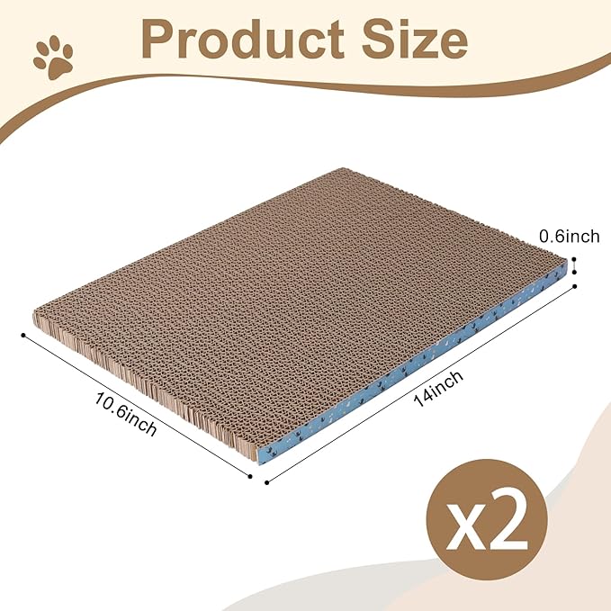Cat Scratcher Pads, Cat Scratching Cardboard for Indoor Cats 14″Lx10.6″Wx0.6″H Dual-Side Corrugated Cats Scratching Post Reusable Supplies (2PCS)