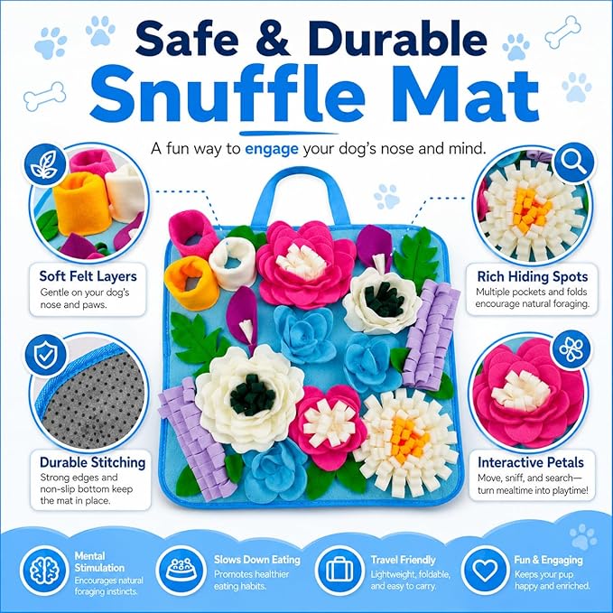 Snuffle Mat for Dogs Sniffing Feeding Mat for Small and Medium Breed Dogs and Cats Non-Slip/Portable/Durable Interactive Puzzle Pet Puppies Toys Encourages Natural Foraging Skills