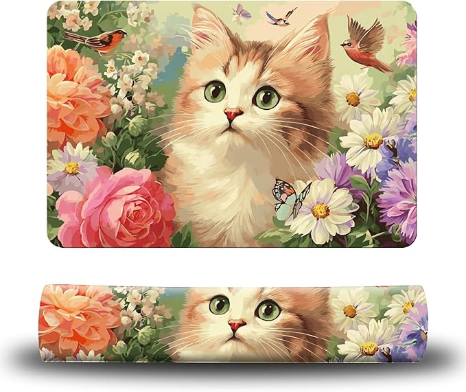 Dog Food Mat, 19.6" x 23.6" Absorbent Pet Feeding Mat for Food and Water, Waterproof Diatom Mud Pet Placemat with Non-Slip Rubber Backing, Easy Clean Cat Bowl Mat for Floors - Peony Cat