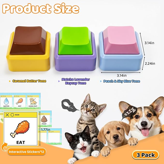 3 Pack Voice Recording Button, Dog Buttons for Communication, 36-Second Clear Voice Record with Fun Keyboard Key Design Talking Buttons Starter Set for Classrooms, Offices, Dog & Pet Training