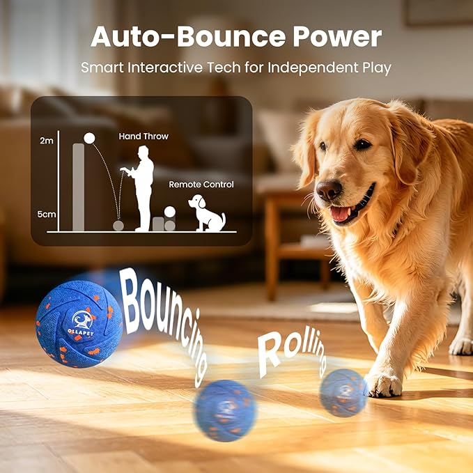 Smart Interactive Dog Ball Toys - Auto Bouncing & Rolling, Chew-Resistant E-TPU Material, 3 Interactive Modes, IPX7 Waterproof, Smart Chase Pet Toy Ball for Medium and Large Dogs - Blue