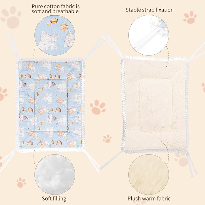 Reversible Silent Cat Bed Self Warming Pet Pad Thin Style Mat Washable Cushion Pad, Pad for Window Perch Outdoor Cat Houses, for Cats, Small Dogs, Rabbits, Non Electric,(Blue Kitten,L)