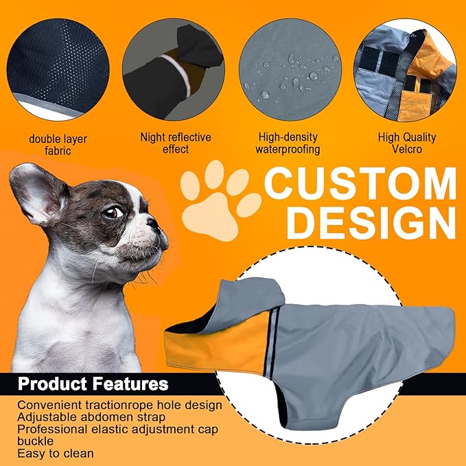 Dog Raincoat with Reflective Strip, Ultra Light Breathable Waterproof Dog Rain Jacket, Adjustable Waterproof Dog Raincoat with Hood, Suitable for Small, Medium, and Large Dogs (Grey, L)