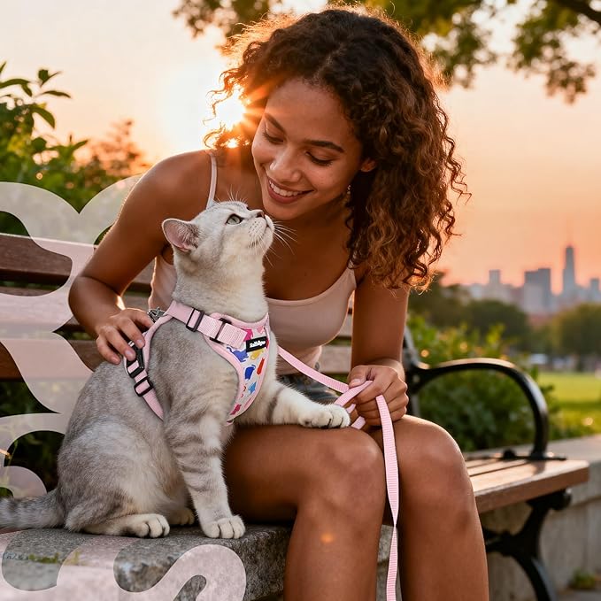 rabbitgoo Cat Harness and Leash Set, Escape Proof Kitten Harness for Safe Outdoor Walks, Soft Breathable Adjustable Vest with Reflective Strips for Kittens and Small Cats, Purrty Pink, XS