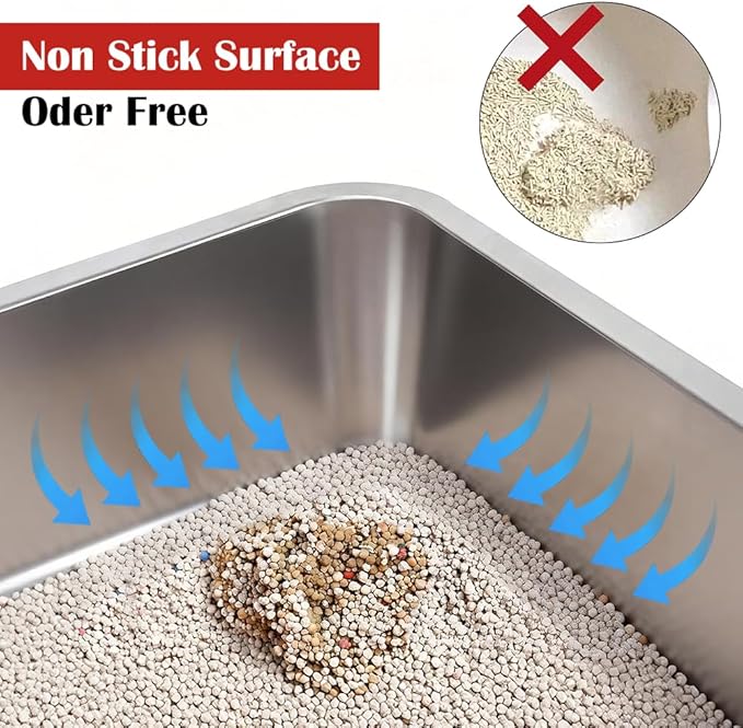 Stainless Steel Cat Litter Box, (19.7" x 13.7" x 6") Metal Litter Box for Kitty and Rabbits, No Odor Left & Non Stick Surface, Rust & Stain Resistant, Easy to Clean