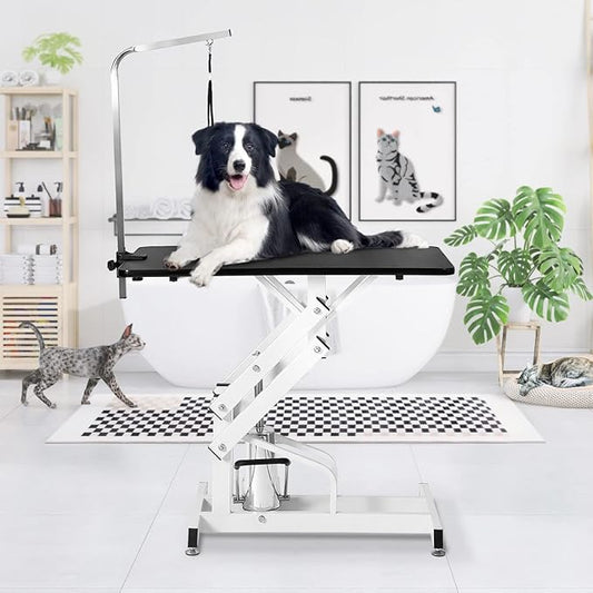 42.5” Pet Dog Hydraulic Grooming Table Adjustable Height Trimming Drying Table with Arms, Noose for Small/Medium/Large Dogs, Cats, Maximum Capacity Up to 360lbs