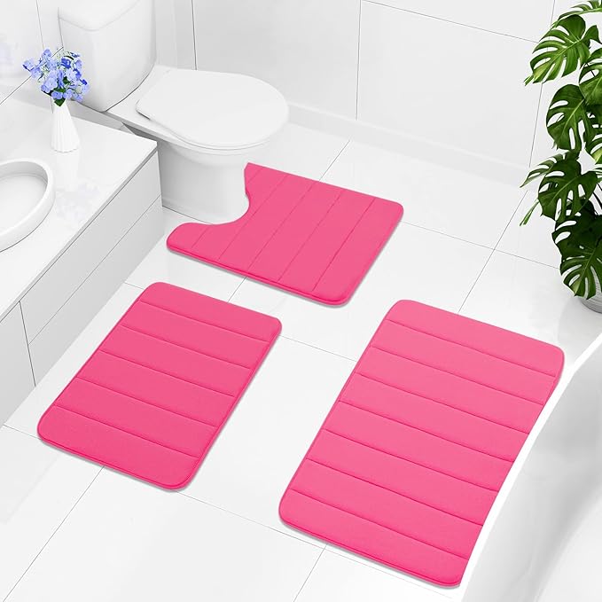 Buganda Memory Foam Bath Mat, 35.4" x 24", Ultra Soft and Non-Slip Bathroom Rugs, Water Absorbent and Machine Washable Bath Rug Runner for Bathroom, Shower, and Tub, Deep Pink