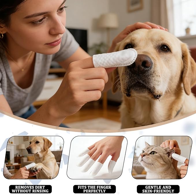 Pet Dental Wipes 60 Count | Dog & Cat Teeth Cleaning Wipes to Support Oral Care | Finger Toothbrush for Freshening Breath & Gently Cleaning Teeth (60 Count) (60 Count)