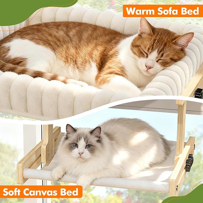 XiaZ Cat Perch for Window Cats Hammock Indoor Bed for Window Adjustable Wooden Frame Bird Watching Sunbathing Space-Saving Double Layer 18 * 16 * 10inch (Small Breeds Recommended)