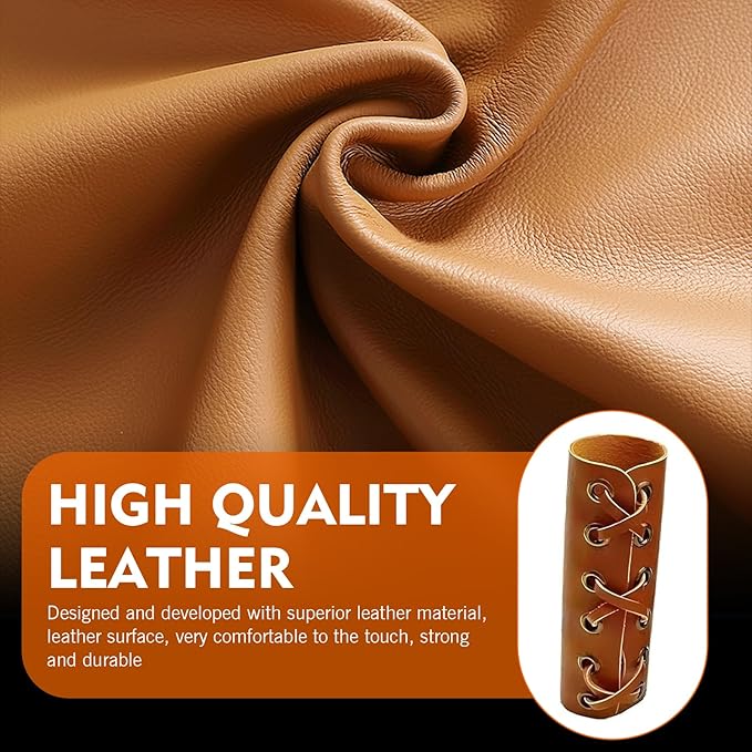 2 PCS Motorcycle Leather Handlebar Grip Covers, 4.5" x 4.4" PU Leather Anti-Slip Wrap-Around Handle Protectors with Adjustable Strap, Universal Motorcycle Modification Accessories (Brown)