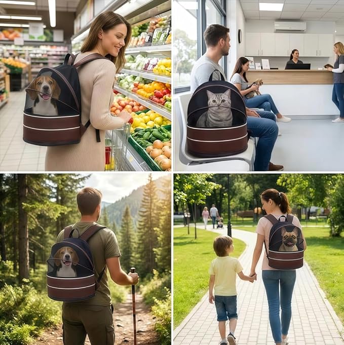 Pet Carrier Backpack for Cats and Small Dogs-Expandable Pet Tent Breathable Visible Pet Bag for Kitty and Puppy Foldable Pet Nest Bed Perfect for Travel Walks Shopping Vet Visits Home Use-Coffee