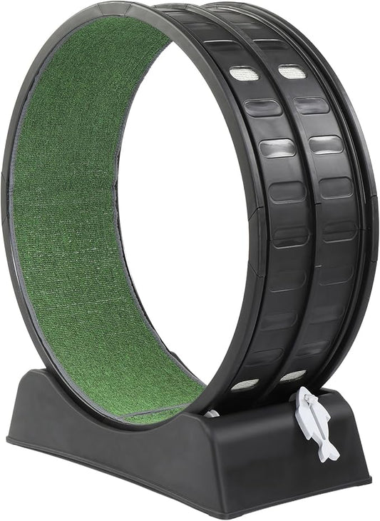Cat Wheels, Cat Exercise Wheel for Indoor Cats, Cat Treadmill with Detachable Green Carpet & Teaser/Stickers, Ultra-Quiet Scroll Wheel with Latch, Safe and Stable (Black)