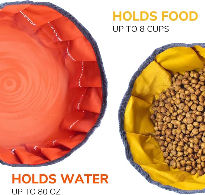 LumoLeaf Collapsible Dog Travel Bowl, 2 Packs Large 68oz/80oz Lightweight Foldable Bowl, Water and Food Bowls for Pets Dogs with Zipper (8+10 Cups)