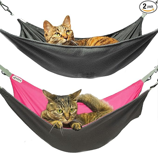2-Piece Reversible Cat Hammock, Hanging, Washable, Waterproof, Cooling Pad for Cats (Large, BlackRed)