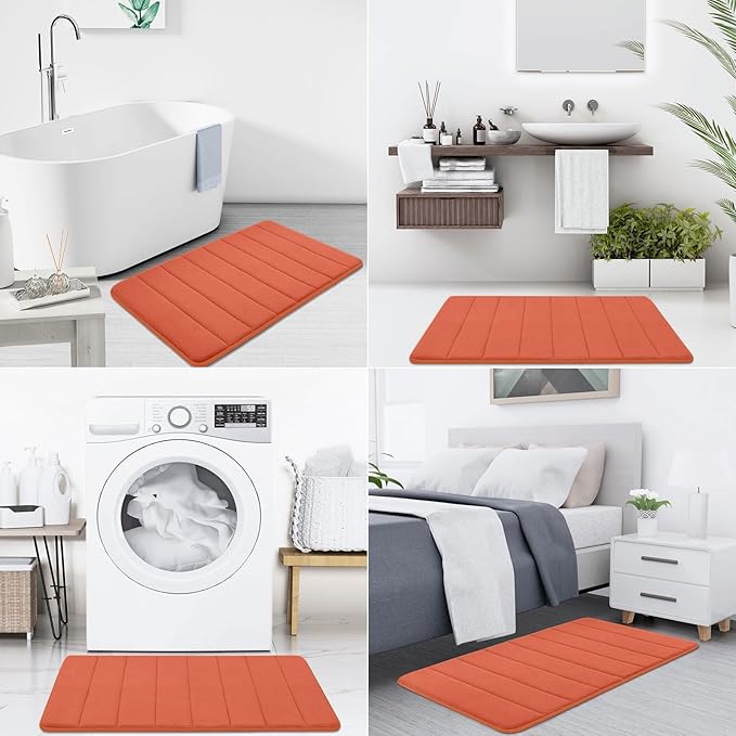 Buganda Memory Foam Bath Mat, 55" x 24", Ultra Soft and Non-Slip Bathroom Rugs, Water Absorbent and Machine Washable Bath Rug Runner for Bathroom, Shower, and Tub, Coral