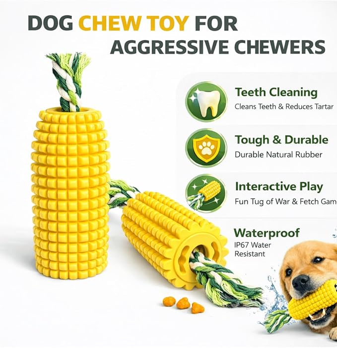 4.37 inch Corn Cob Dog Toys for Aggressive Chewers, Durable Rubber Teething Toys for Puppies, Dog Toys to Keep Them Busy, Bite and Brush Dental Toy for Small Medium and Large Dogs