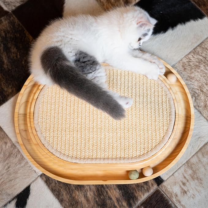 CHEERHOME PETS Cat Scratcher, Sisal Scratching Pad for Indoor Wooden Interactive Cat Puzzle Toy with Ball for Kitten Mental Stimulation Self Play Home Enrichment and Physical Exercise