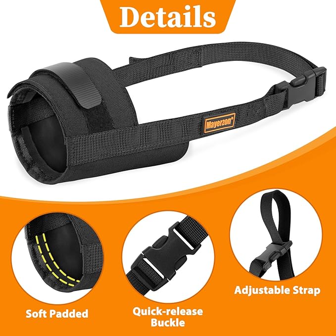 Mayerzon Dog Muzzle for Large Medium Small Dogs, Adjustable Fit, Soft & Sturdy Fabric, Prevents Fierce Barking Biting Chewing, Ideal for Grooming Walking Vet Visits, Allows to Pant Drink (Black, M)