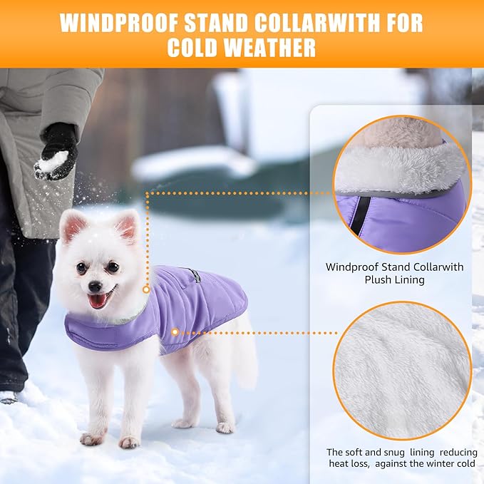 Dog Winter Coat for Medium Dogs, Easy on Dog Fleece Snow Coat Velcro Waterproof Pet Puffer Jacket with Harness Hole Adjustable Reflective Quilted Pet Cold Weather Vest Wind-poof for Girl Female
