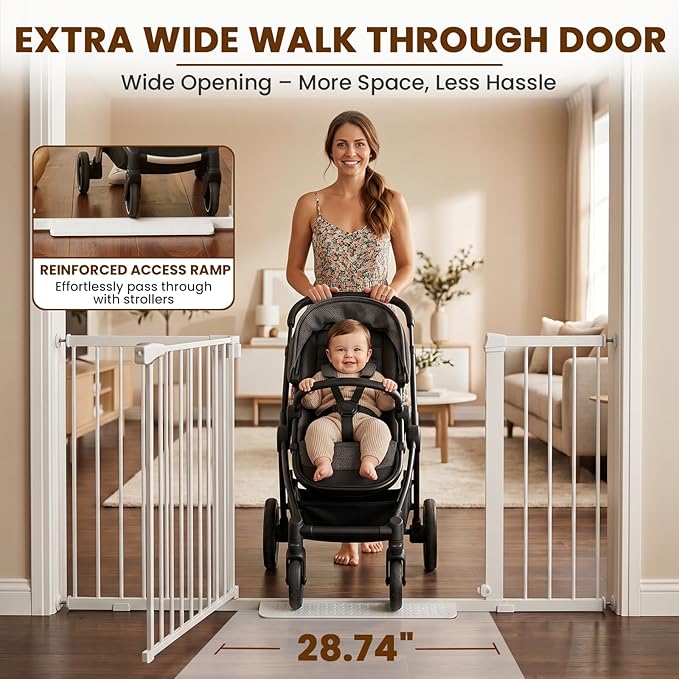 Mumeasy Extra Wide Large Baby Gate for Doorways, 36-66" Walk Through Wide Long Dog Gate for Door & Stair, Auto Close Dual Swing Pressure Mounted Child Safety Gate for Toddlers, Puppies & Pets, White