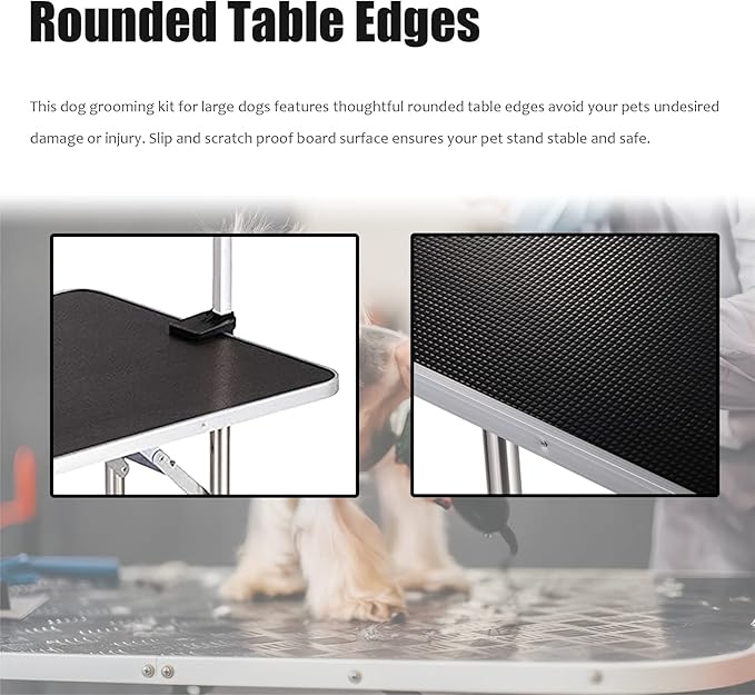 36 Inch Professional Adjustable Pet Grooming Table Heavy Duty with Arm Noose & Mesh Tray for Dog Cat Shower Table Maximum Capacity Up to 265Lb, Black