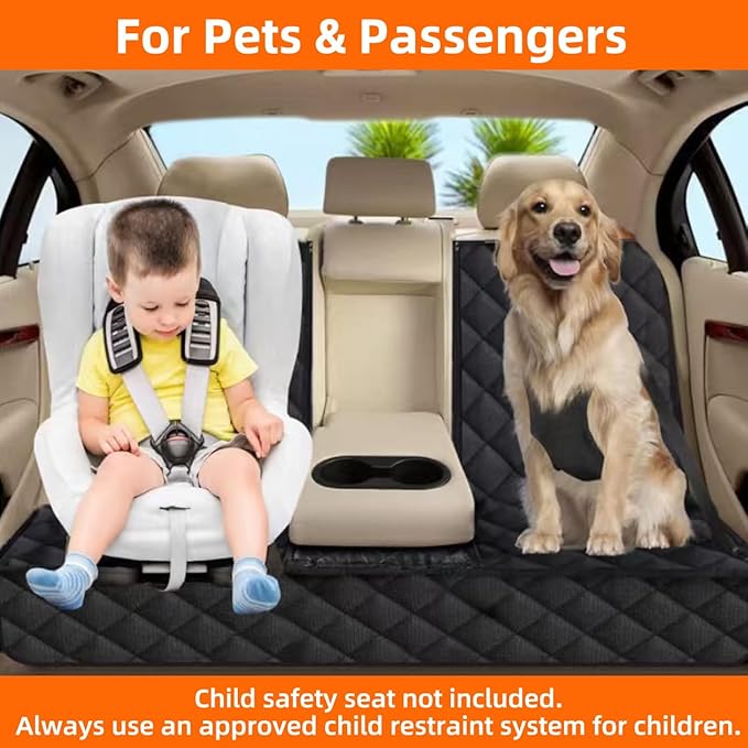 Bark Lover Dog Car Seat Cover for Back Seat, Upgraded Thickened Matte Fabric, Waterproof Backseat Protector, Non-Slip Rear Seat Cover for Dogs & Kids, Armrest Compatible, Fits Most Cars SUVs & Trucks