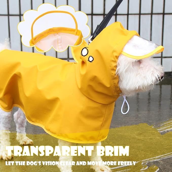 Medium Dog Raincoat, Jacket with Clear Hood, Waterproof, Adjustable Belly Strap, Safety Vest for Outdoor Adventures (Yellow, L)