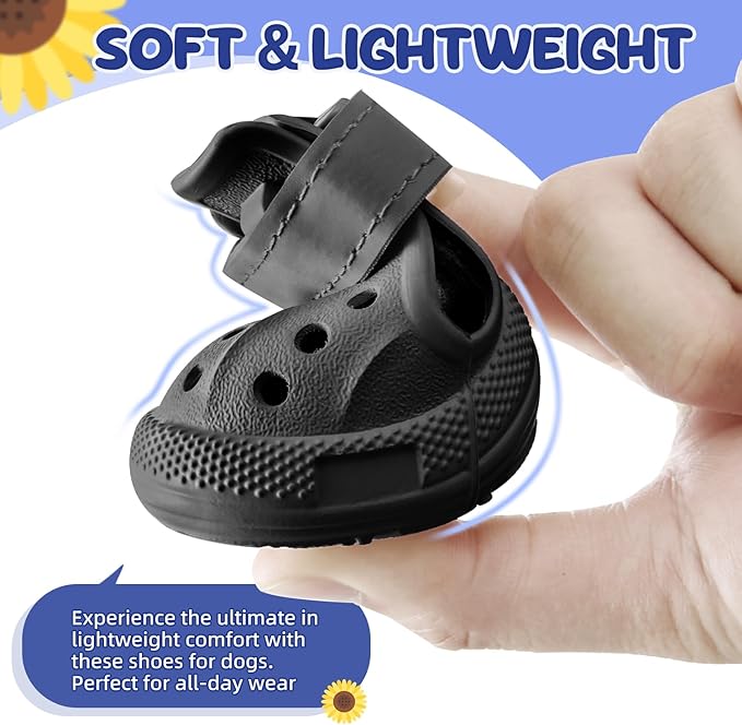 Lukovee Dog Shoes for Hot Pavement - Breathable Non Slip Dog Sandals with Reflective Stripes, Easy ON & Off, Easy-Clean Summer Outdoor Pet Boots for Small Medium Large Dogs (Black, Size 3)