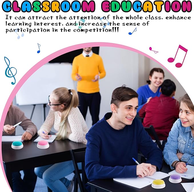 Honoson 8 Pieces Recordable Answer Buzzers Button for Trivia Games Show Buzzers Recording Buttons Gifts for Classroom Team(Classic Color)