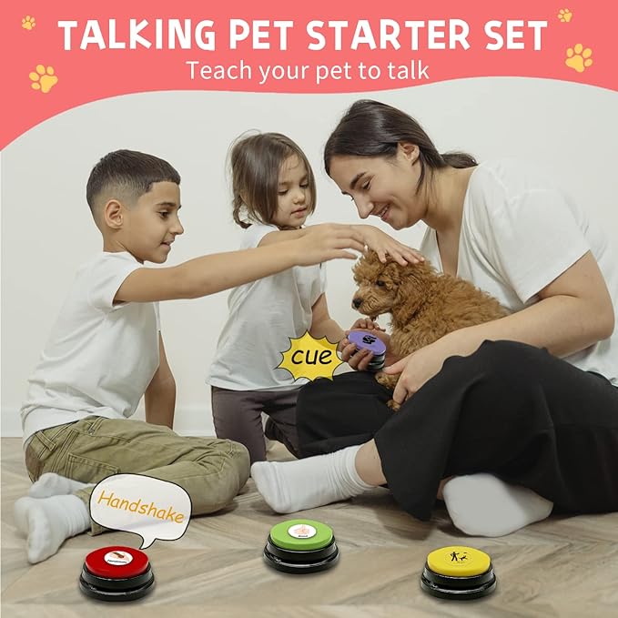Dog Talking Buttons for Communication, 8 Color 30s Voice Recordable Training Buzzers with 50 Stickers, Multi-Use Pet Speech Buttons for Home/Office/Study, for Pet Owners
