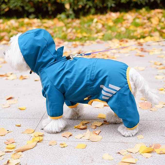 Dog Raincoat, Waterproof Dog Rain Jacket with Hood, Rain Coat with Leash Hole, Reflective Strap for Small Medium Dogs, Outdoor Adventures/Walking Lightweight Puppy(Blue,XS)